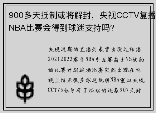 900多天抵制或将解封，央视CCTV复播NBA比赛会得到球迷支持吗？